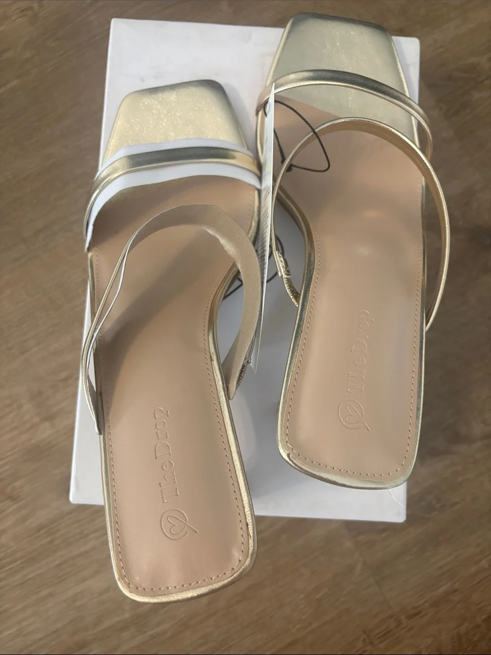 NWT -  Metallic Gold Two-Strap Block Heel Sandal for Women
